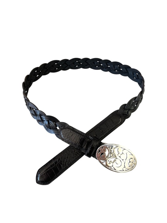 Brighton Accessories - Vintage Brighton Black Leather Braided Belt with Ornate Buckle